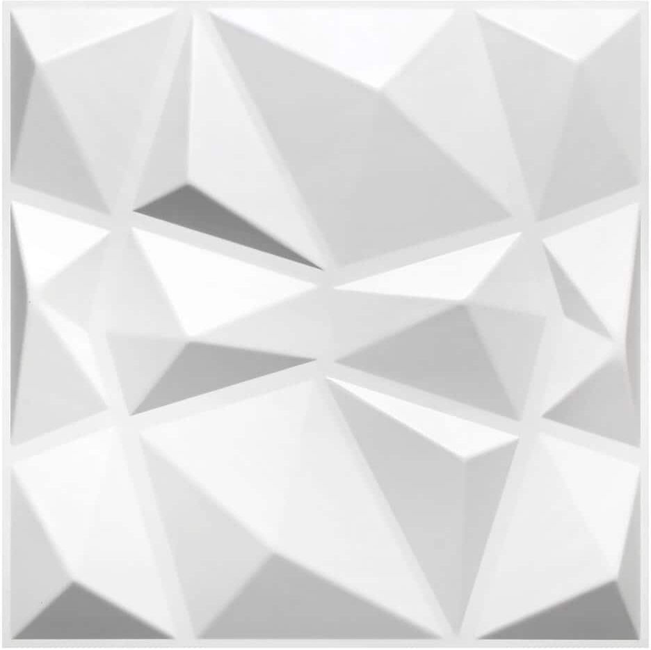 Yipscazo 19.7 in. x 19.7 in. Pure White Diamond 3D Decorative Wall Panels (12 Sheets/32 sq.ft)