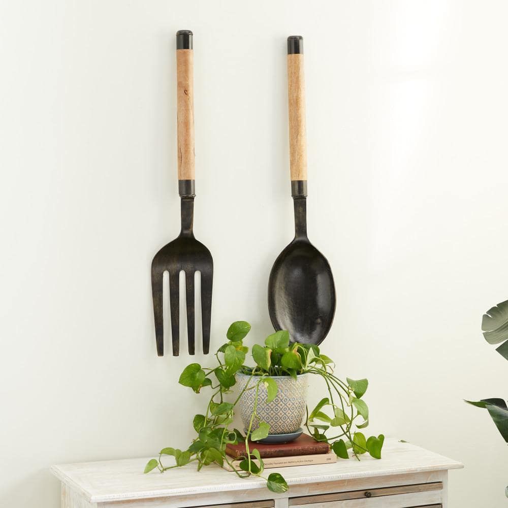 Litton Lane Large Spoon and Fork Metal Wall Decor, 8" x 35", Set of 2