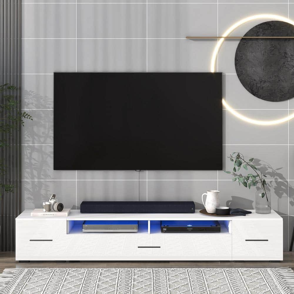 Harper & Bright Designs White Extended Minimalist Design TV Stand Fits TV's up to 93 in. with Color Changing LED Lights