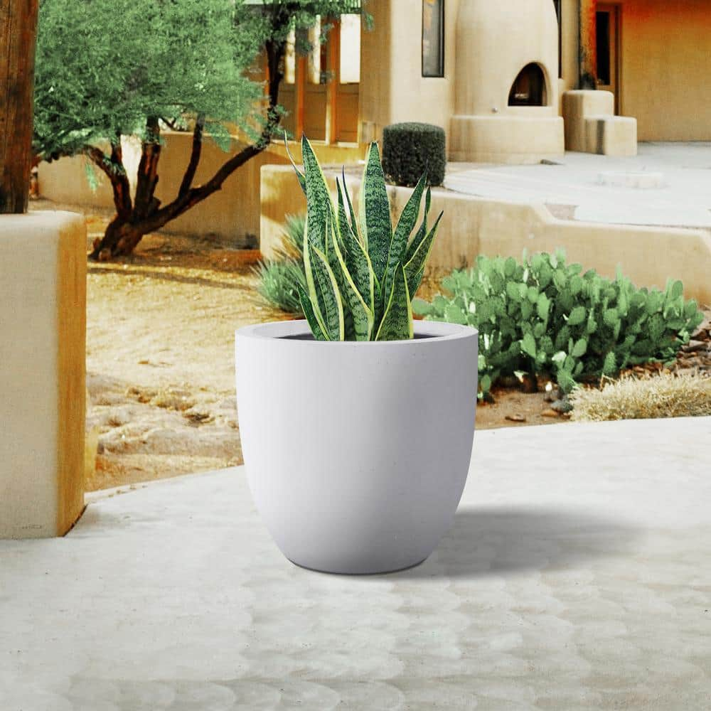 PLANTARA 18 in. D Round Solid White Concrete planter with Drainage Hole, Outdoor Flower pot, Modern Planter pot for Garden