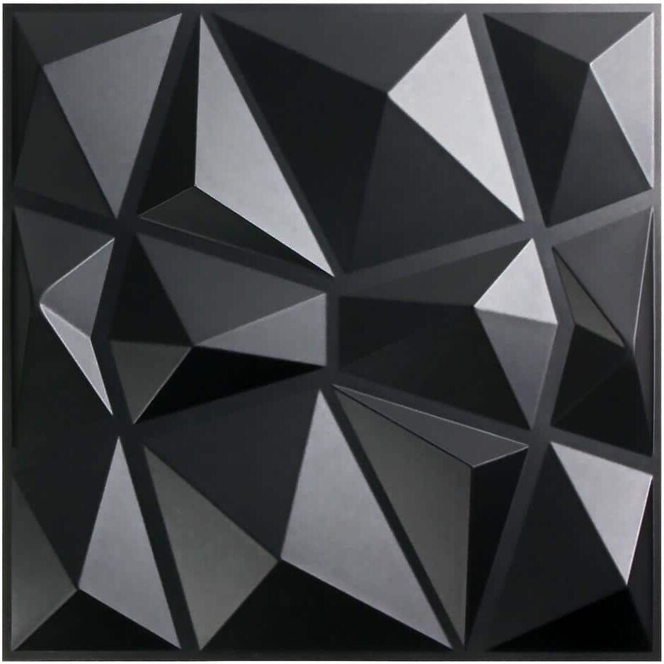 Yipscazo 1/16 in. x 11.80 in. x 11.80 in. Pure Black Diamond 3D Decorative PVC Wall Panels (33-Sheets/32 sq. ft.)