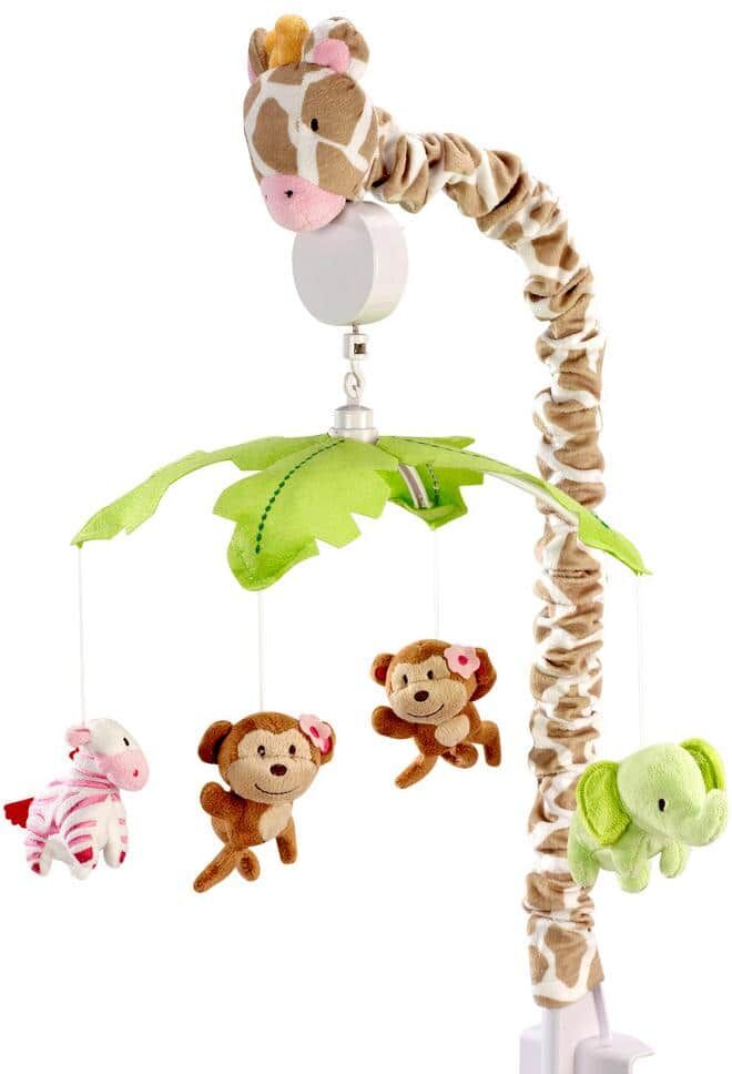 CARTER'S Jungle Collection Pink, Cream and Tan Monkey, Elephant, Zebra and Giraffe Musical Mobile