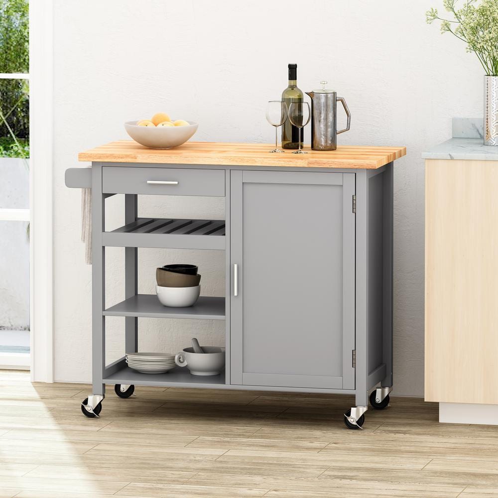 Noble House Westcliffe Grey Kitchen Cart with Cabinets