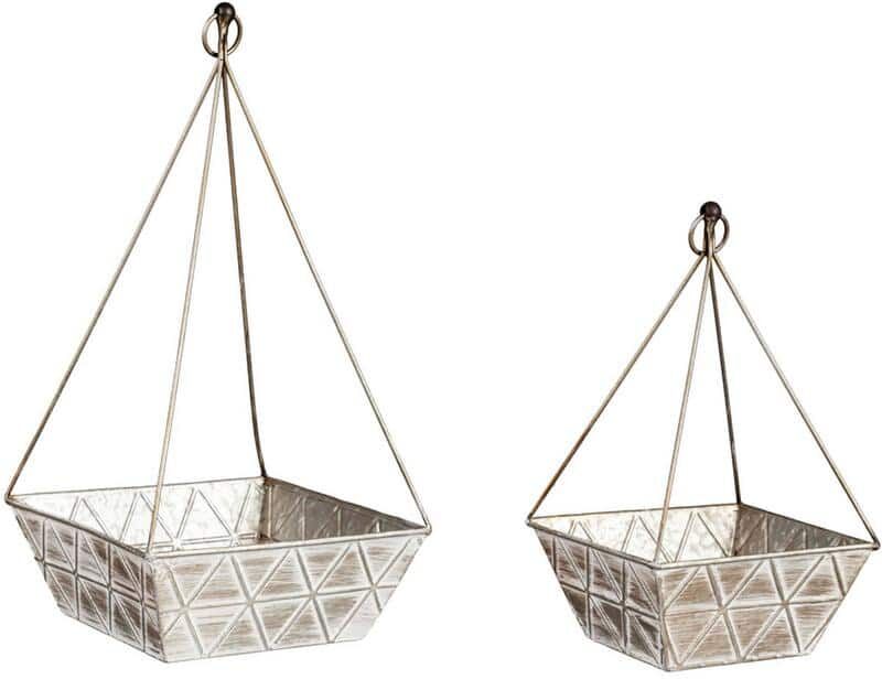 Evergreen Geometric Embossed Metal Planter, (Set of 2)