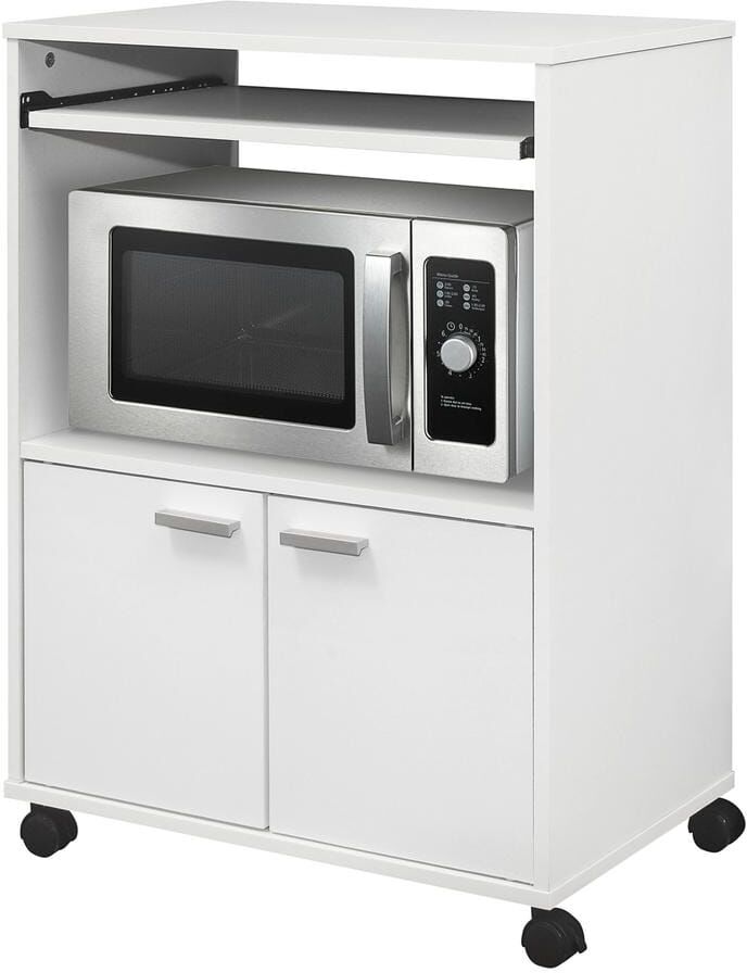 Signature Home SignatureHome Byron White Finish 2-Door Kitchen Microwave Cart With 4 Wheels 2 Lockable and 2 Castors. (24Lx16Wx32H)