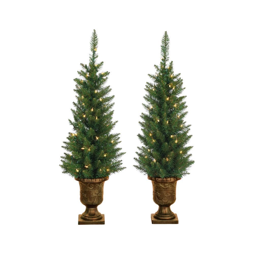 Sterling 3.5 ft. Indoor Pre-Lit Potted Norway Pine Artificial Christmas Trees with 50 Clear Lights and 128 Tips (Set of 2)