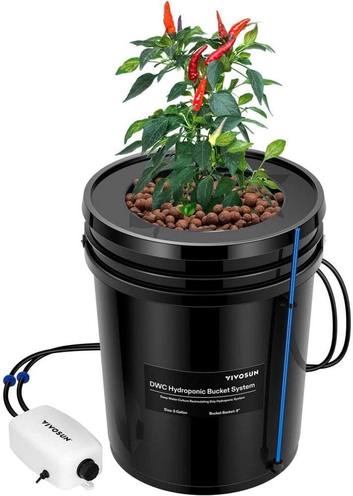 VIVOSUN DWC Hydroponics Grow System 5 Gal. Deep Water Culture Bucket with Recirculating Drip Garden Kit in Black