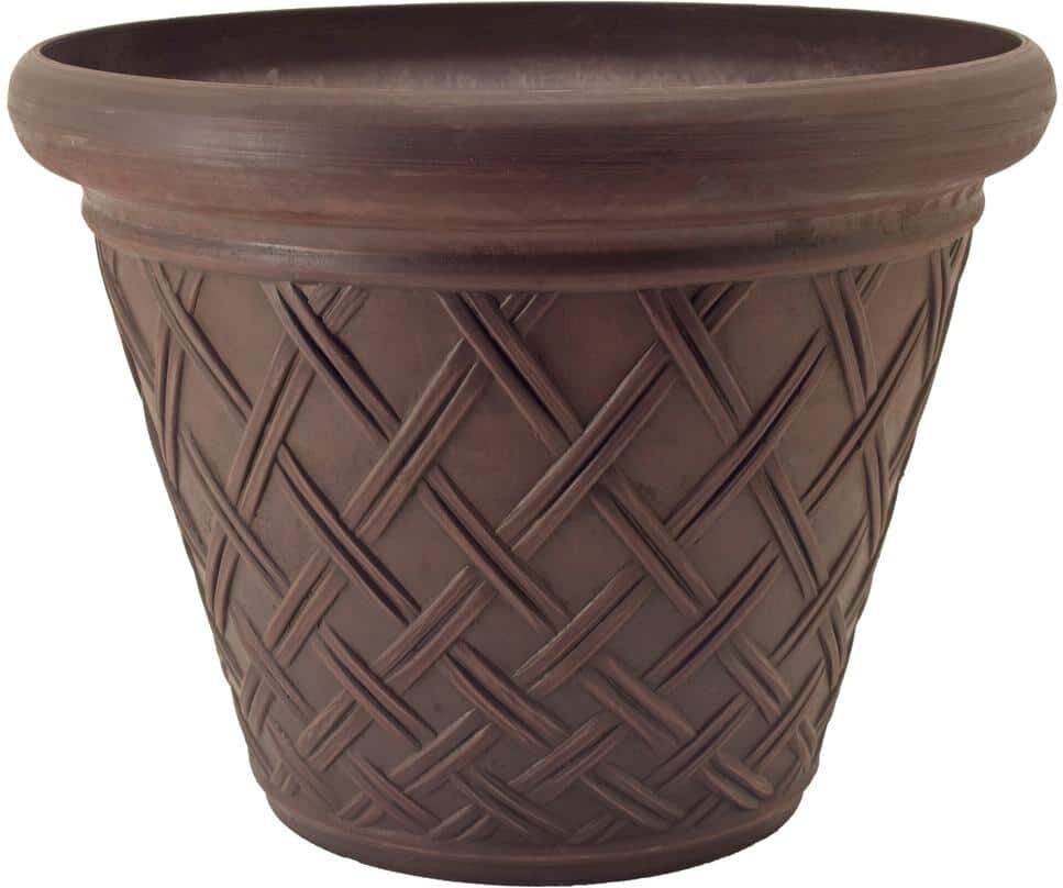 Arcadia Garden Products Basket Weave 18 in. x 14 in. Chocolate PSW Pot