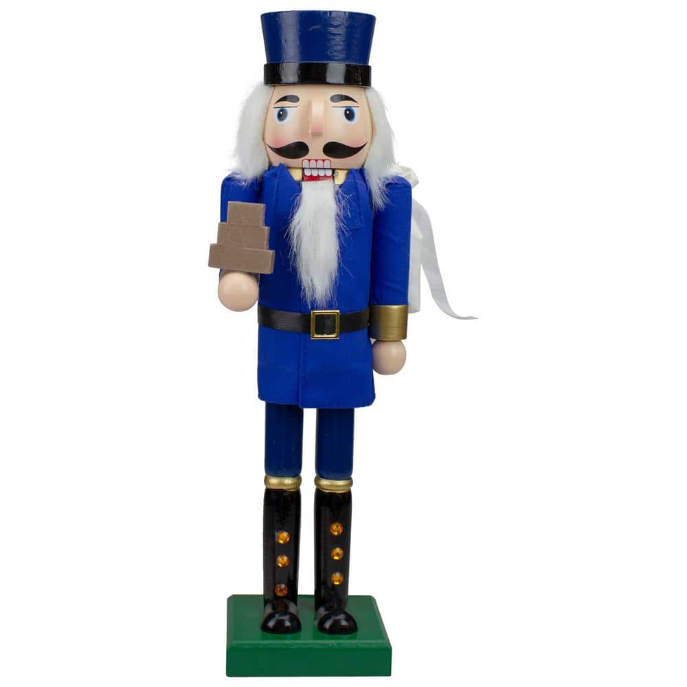 Northlight 14 in. Blue and Gold Wooden Mail Carrier Christmas Nutcracker