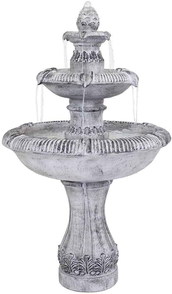 Sunnydaze Decor Mediterranean-Inspired 3-Tier Outdoor Water Fountain-Gray