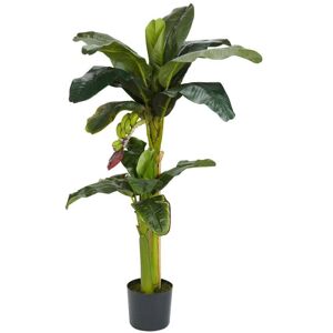 Nearly Natural 5 ft. Artificial and 3 ft. Artificial Green Banana Silk Tree with Bananas