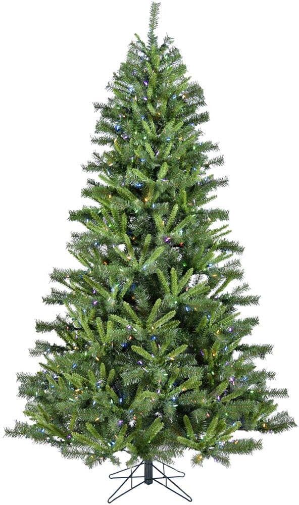 Christmas Time 7.5 ft. Prelit Norway Pine Artificial Christmas Tree w/ Multi-Color LED String Lights, High Quality PVC