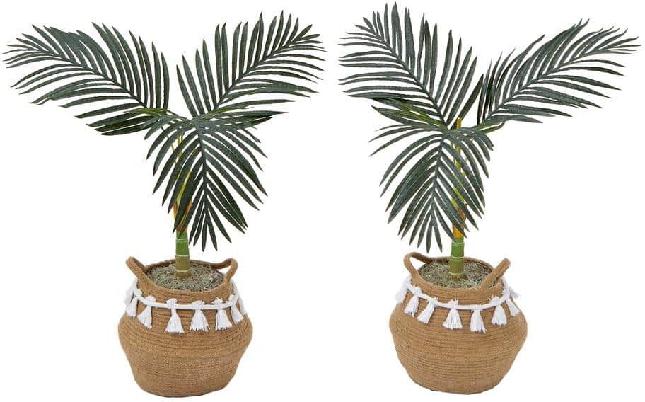 Nearly Natural 36 in. Green Artificial Golden Cane Palm Tree in Handmade Jute and Cotton Basket with Tassels DIY Kit (Set of 2)