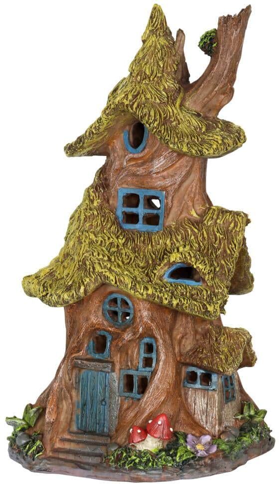 Exhart Solar Thatch Roof Fairy Tree House Statue