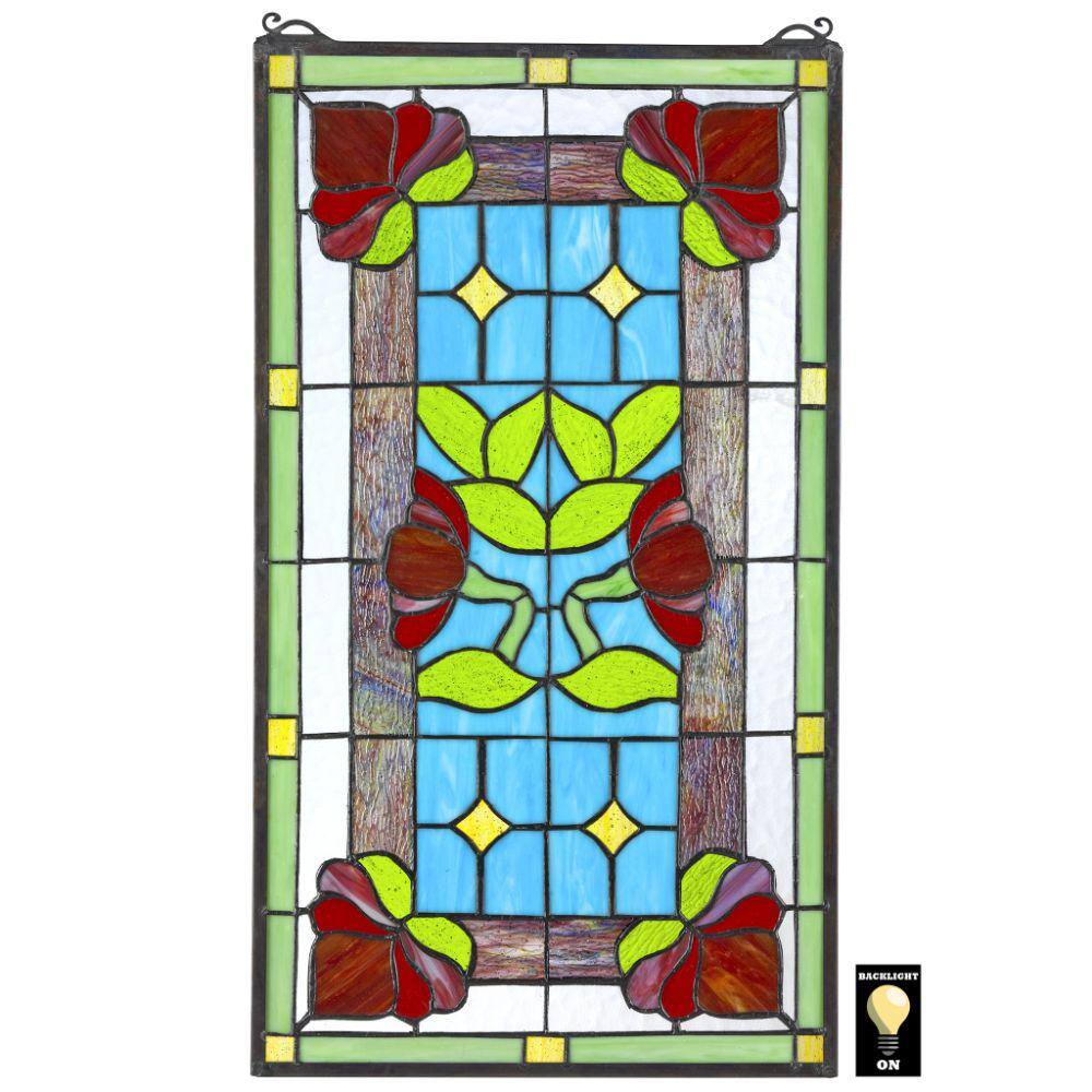 Design Toscano Red Anemone Tiffany-Style Stained Glass Window Panel