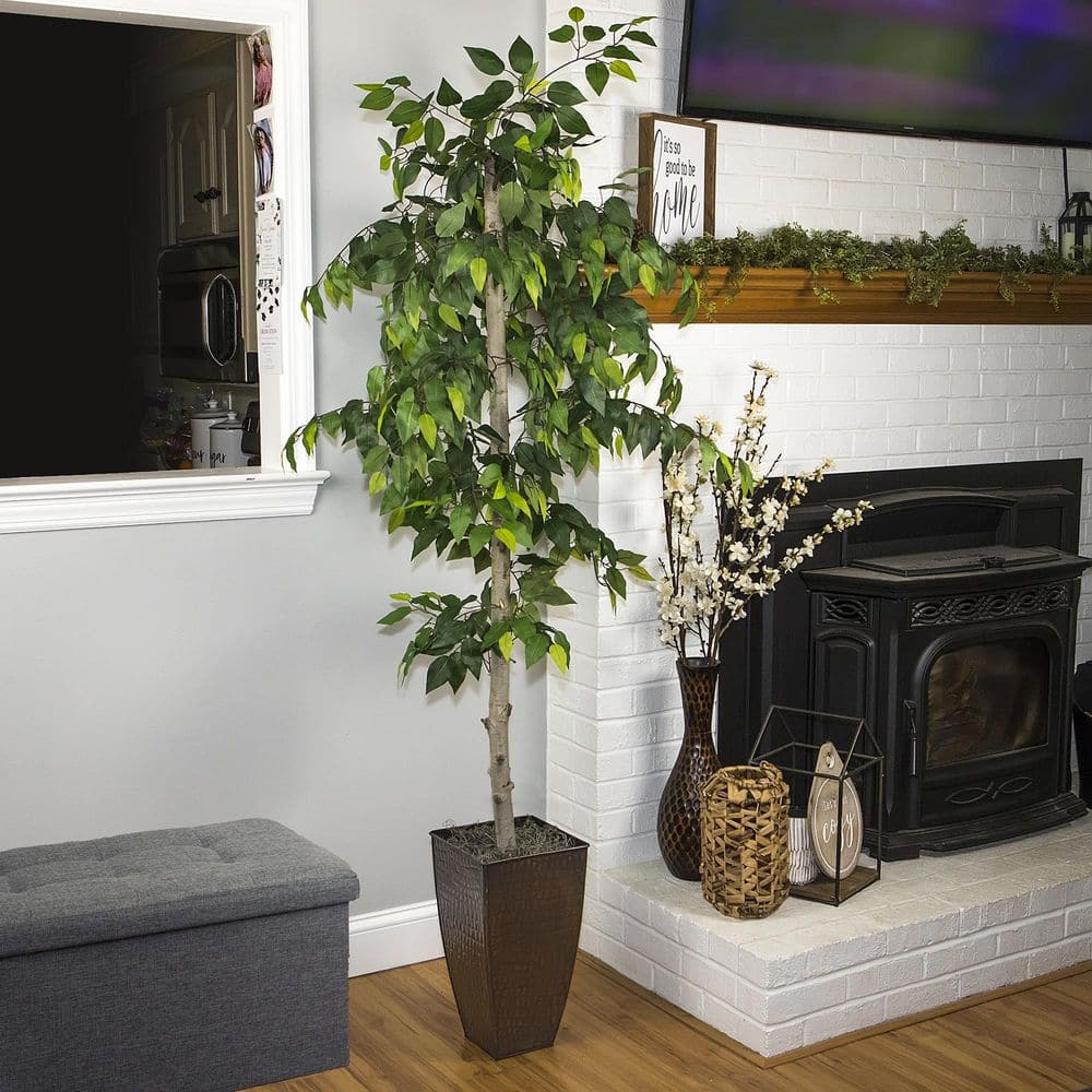 LCG SALES 6-Foot Ficus Tree in Copper Metal Planter