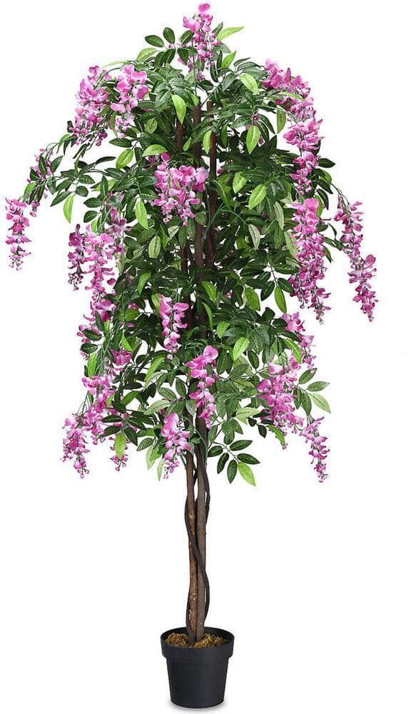 Costway 6 ' Purple Artificial Ficus Flower Tree Indoor-Outdoor Home Decor in Pot