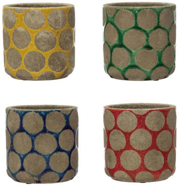 Storied Home Multi-color Clay Round Decorative Pots with Wax Relief Dots (4-Pack)