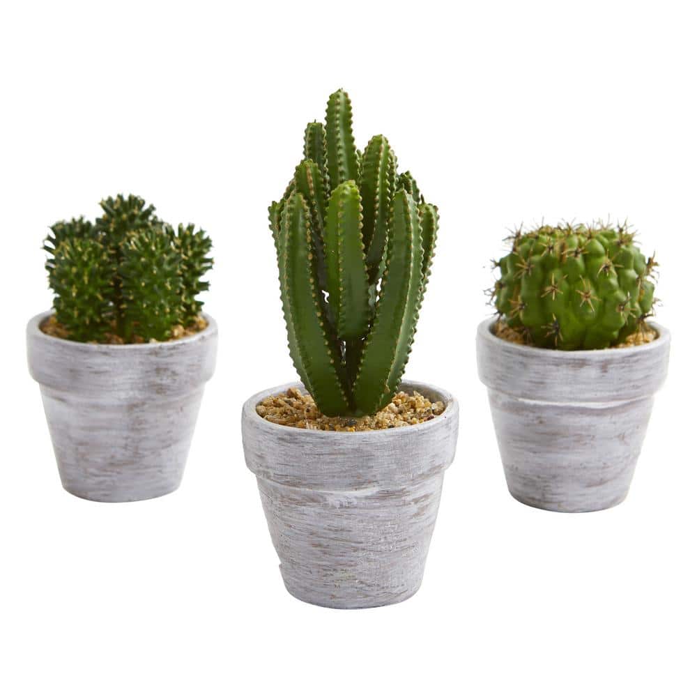 Nearly Natural 8 in. Indoor Cactus Artificial Plant (Set of 3)