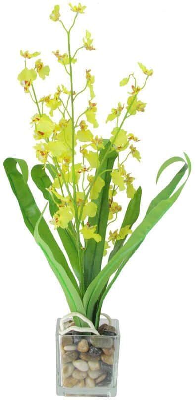 Northlight 23.5 in. Potted Artificial Yellow Dancing Lady Orchid Silk Flower Plant