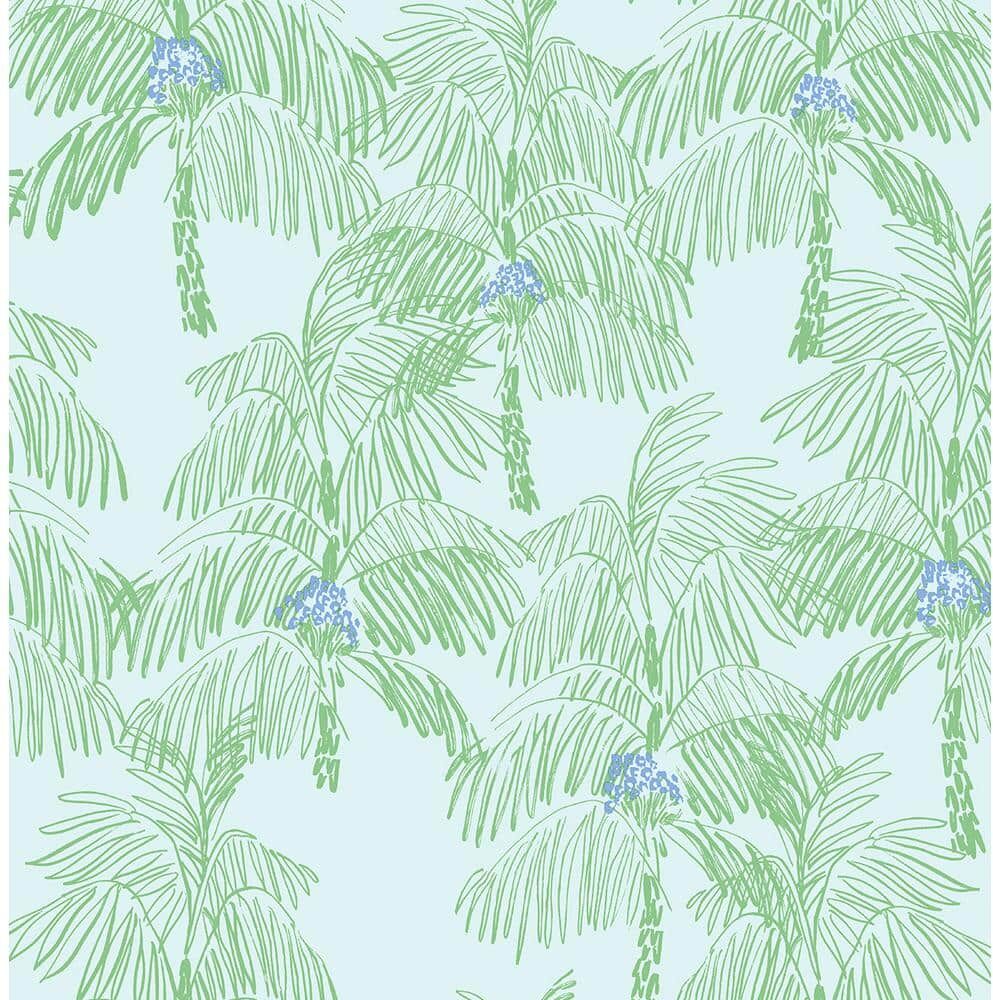 NextWall Palm Beach Baby Blue and Seafoam Tropical 20.5 in. x 18 ft. Peel and Stick Wallpaper