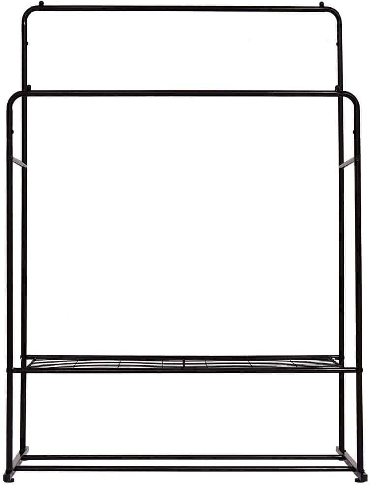 Freestanding Black Metal Hanger Double Rods Clothing Rack