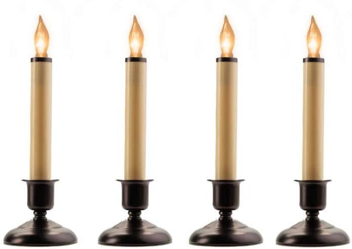 9 in. Electric Ivory Christmas Candles with Black Base (Set of 4)