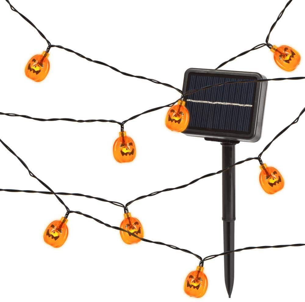 GERSON INTERNATIONAL Acrylic Pumpkin 5 ft. White Constant LED Pumpkin Solar Halloween String Lights