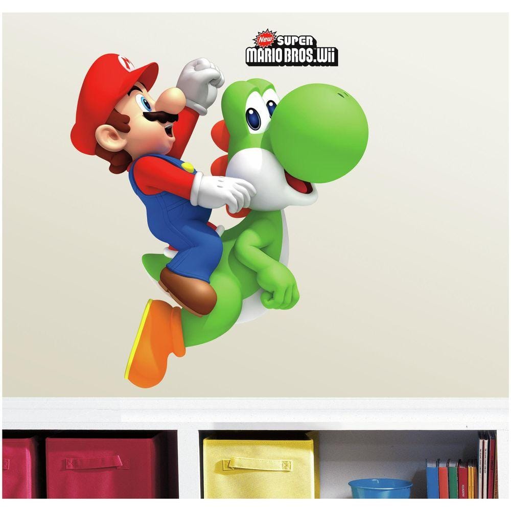 RoomMates 5 in. W x 19 in. H Yoshi/Mario 9-Piece Peel and Stick Giant Wall Decal