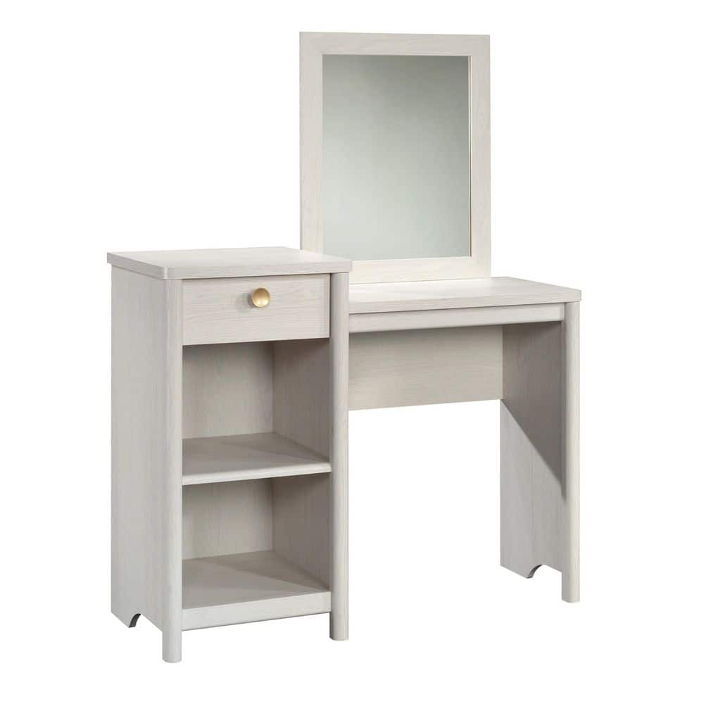 SAUDER Dover Edge White Glacier Oak Vanity with Mirror 54.646 in. x 42.795 in. x 17.244 in.