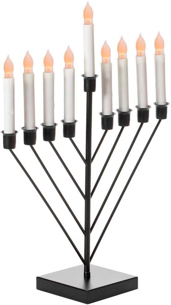 Vintiquewise Nine Branch Electric Chabad Judaica Chanukah Menorah with LED Candle Design Candlestick in Black