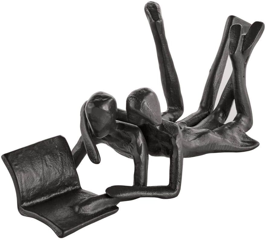 DANYA B Brown Cast Iron Abstract Couple Reading Book Together Sculpture - Tabletop Figurine for Desks or Shelves