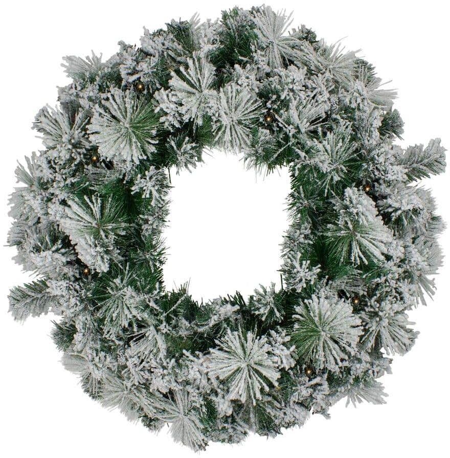 Northlight 36 in. Pre-Lit Flocked Somerset Spruce Artificial Christmas Wreath - Clear Lights