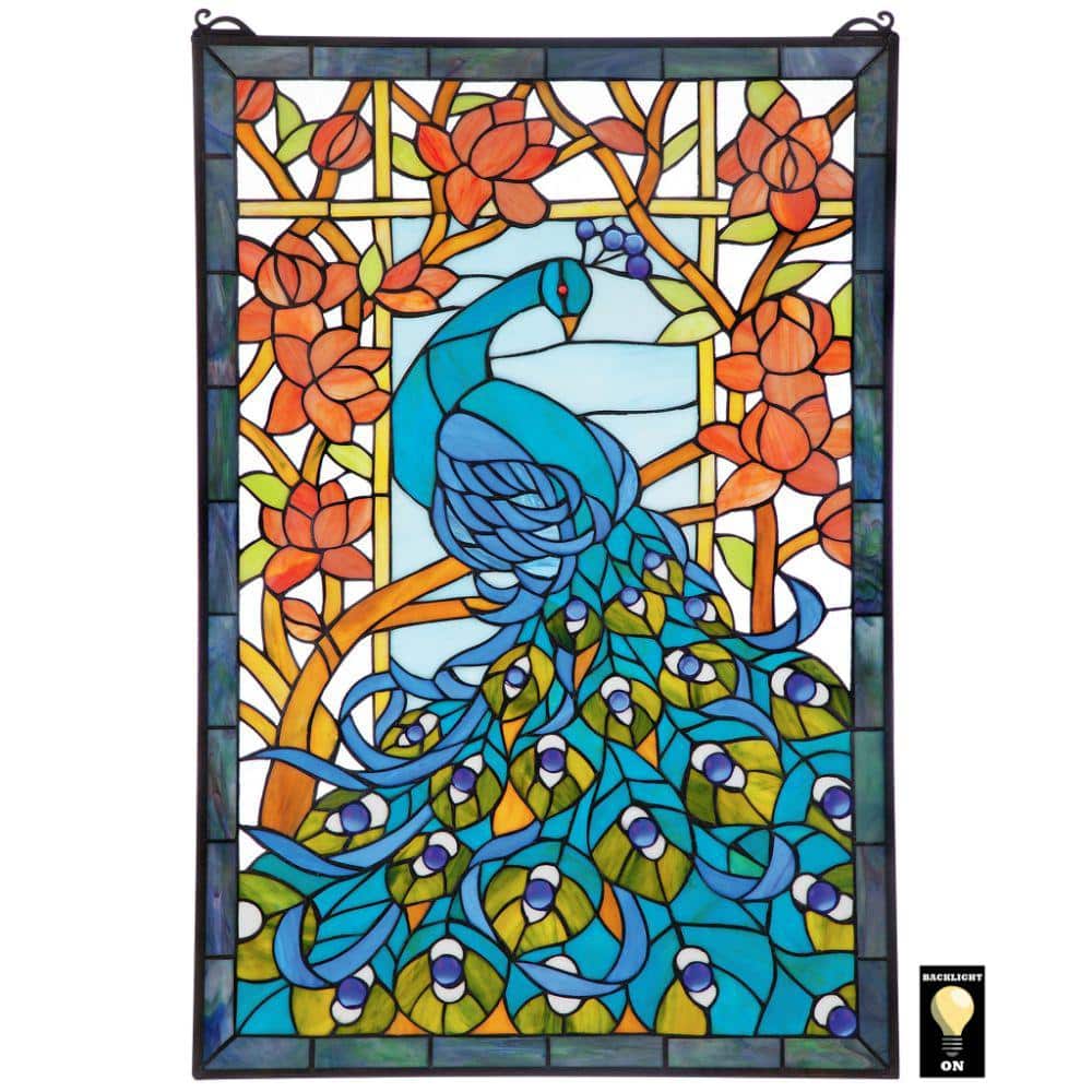 Design Toscano Peacock's Paradise Stained Glass Window Panel