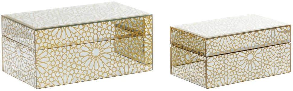 CosmoLiving by Cosmopolitan Gold Wood Geometric Hinged Lid Jewelry Box (Set of 2)