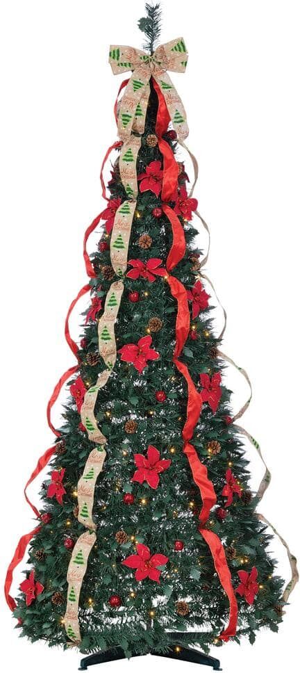 Sterling 7.5 ft. High Decorated Green Pop Up Pre-Lit Pine Artificial Christmas Tree with 200 Warm White Lights