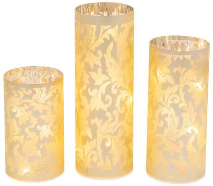 GERSON INTERNATIONAL S/3 B/O Lighted Glass Luminaries, Illuminated by String Lights (Lg is 9.8 in. H Med 7.9 in. H, Sm 5.9 in. H)