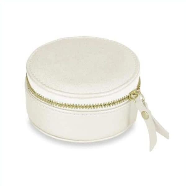 Mele & Co Zipper Travel Jewelry Box Organizer - Stow and Go Mini Round Ivory