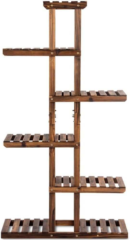 Costway 6-Tier Brown Wood Outdoor Plant Stand Display Shelf Storage Rack