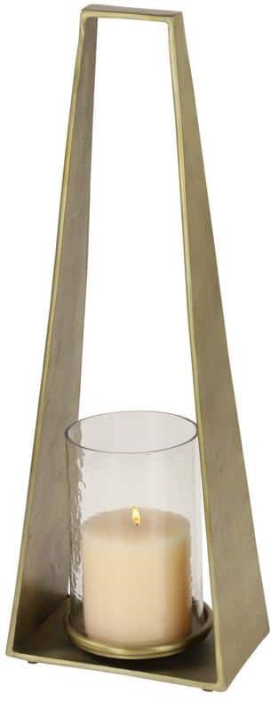 Litton Lane Large Gold Candle Holder With Hurricane Glass