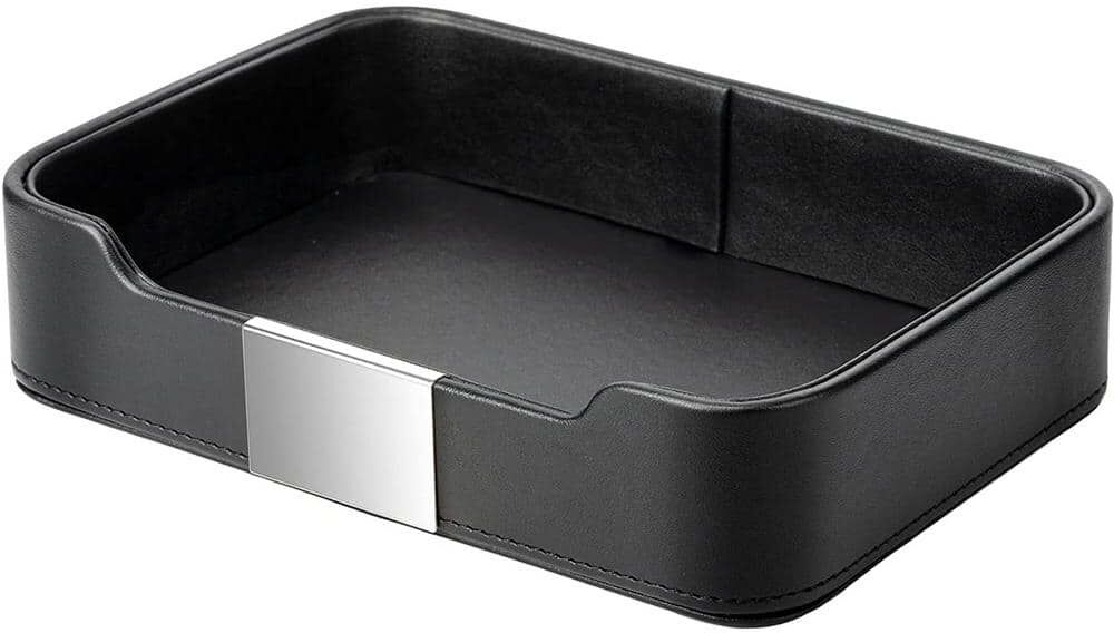 Cubilan 5.7 in. D x 8.4 in. W Black Faux Leather Desktop Storage Catchall Organizer Decorative Tray