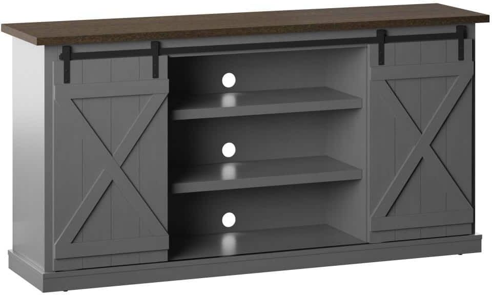 Twin Star Home 64 in. Antique Gray TV Stand with Barndoors Fits TV's Up to 70 in. with Cable Management