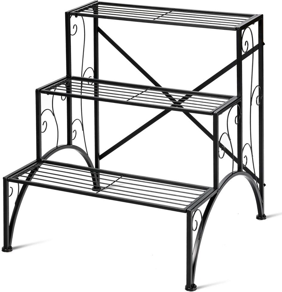 Costway Plant Rack Iron Plant Stand Garden Shelf Stair Style Decorative (3-Tier)