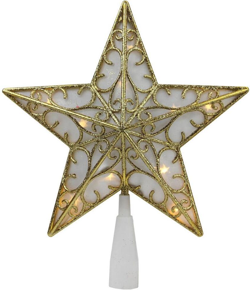 Northlight 9 in. Gold Glitter Star LED Christmas Tree Topper - Warm White Lights