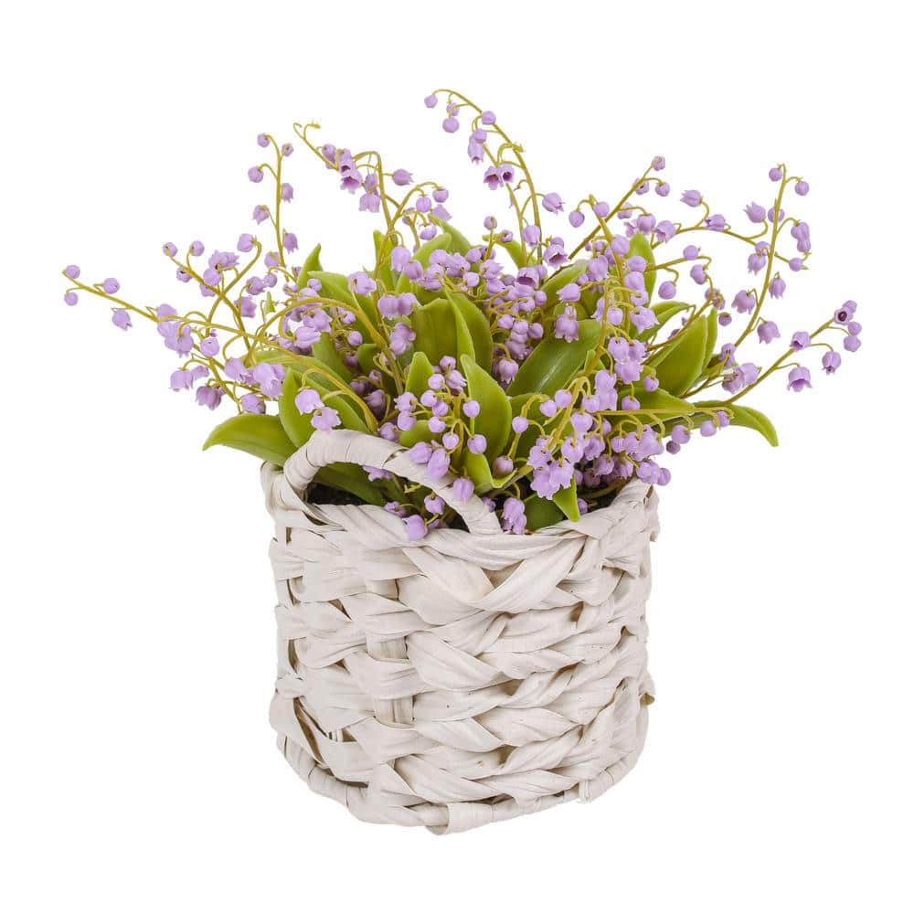 National Tree Company 11 in. Artificial Floral Arrangements Lily of the Valley Bouquet in White Basket