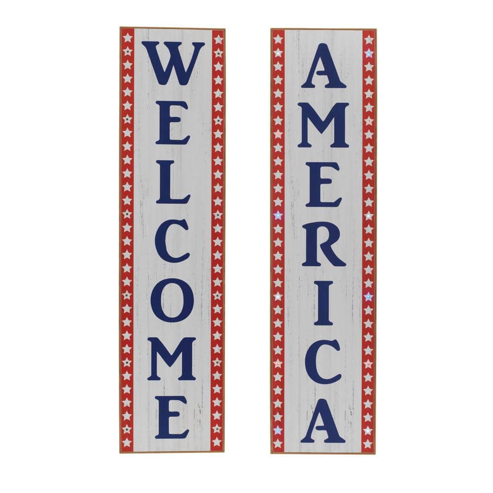 GERSON INTERNATIONAL 47.2 in. H Battery Operated Wood Americana Porch Decorative Sign (Set of 2)