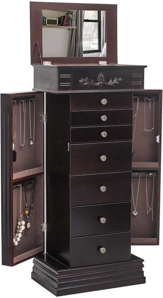 Winado Brown Wood 18.59 in. W Free Standing Jewelry Armoire