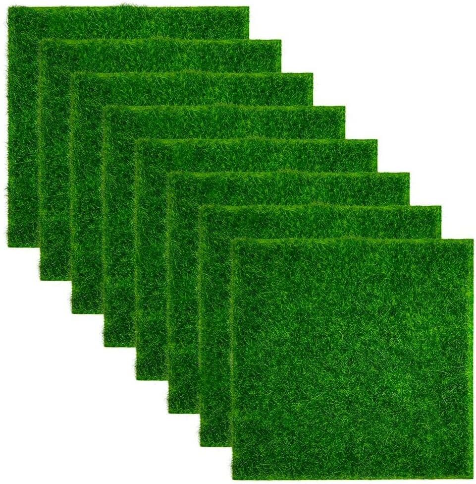 Afoxsos Green 8-Pack 6 x 6 in. Miniature Artificial Moss Craft Grass for Garden, Dollhouse, Tabletop, Home Decor