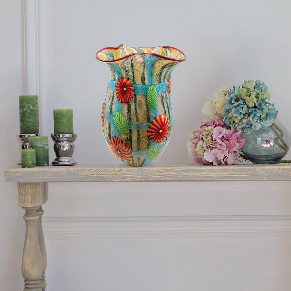 Dale Tiffany Plazio Multi-Colored Hand-Blown Art Glass Vase