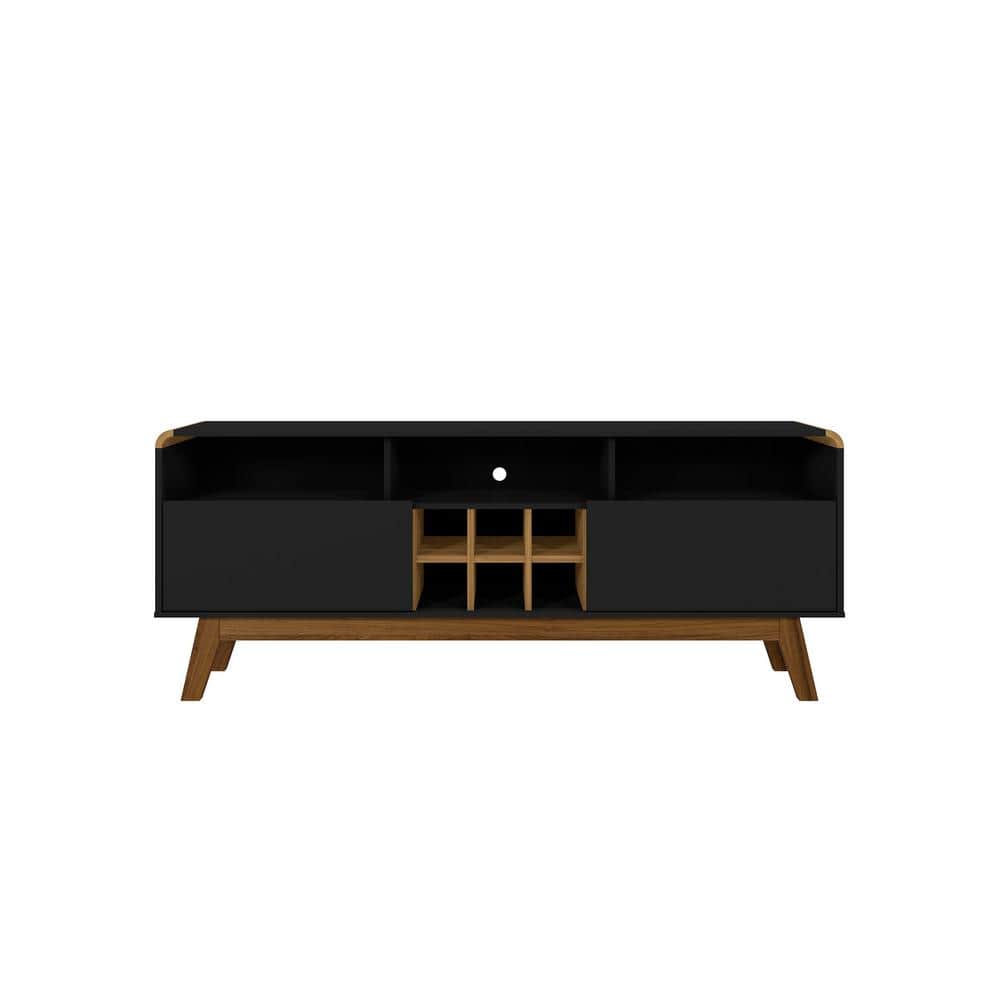 Manhattan Comfort Camberly 62.99 in. Matte Black and Cinnamon TV Stand Fit's TV's up to 65 in. with Cable Management